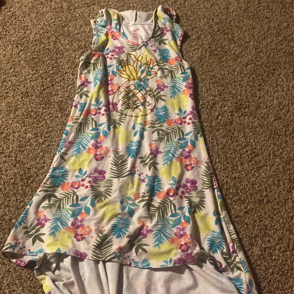 Tropical print casual dress with hood